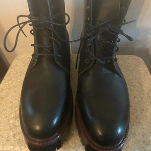 Enzo Tesoti Women's Black Lace-Up Boots Size 9 1/2 Booties Combat Leather